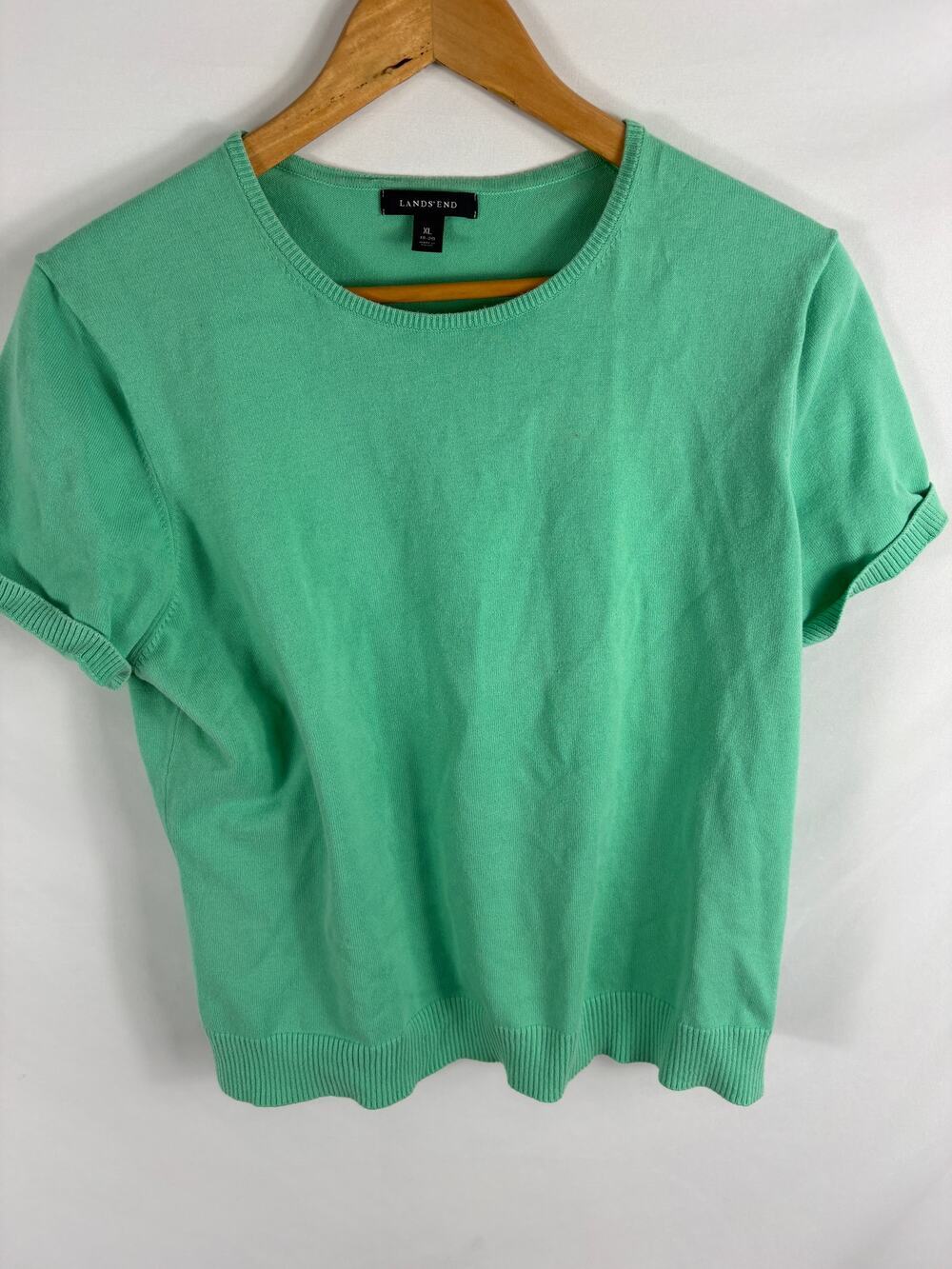 Lands End Short Sleeve Knit Top Green Size XL 18/20